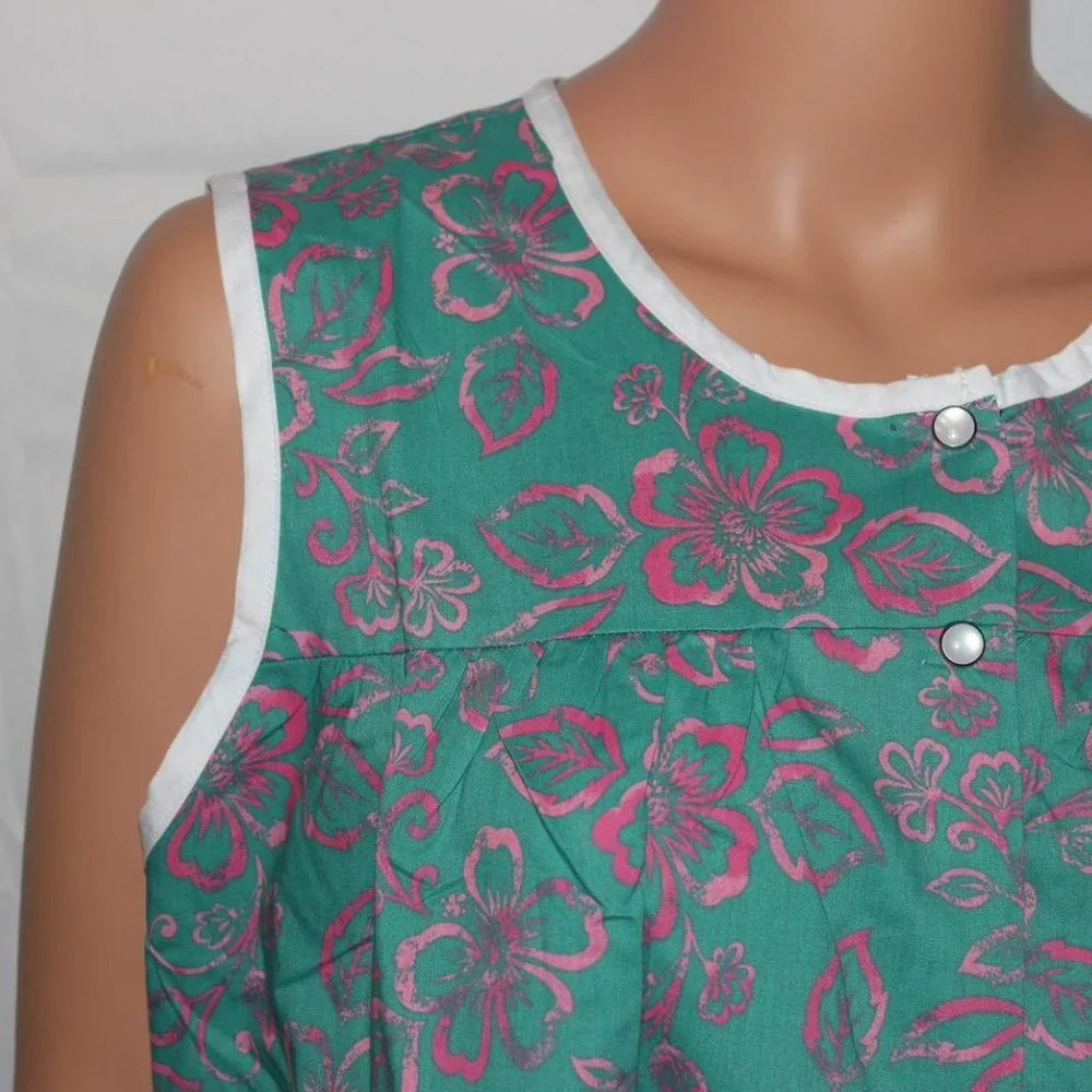 NEW EASY ESSENTIALS SNAP SMOCK COBBLER APRON TROPICAL FLORAL M L 1X 2X 3X 4X - Picture 2 of 5